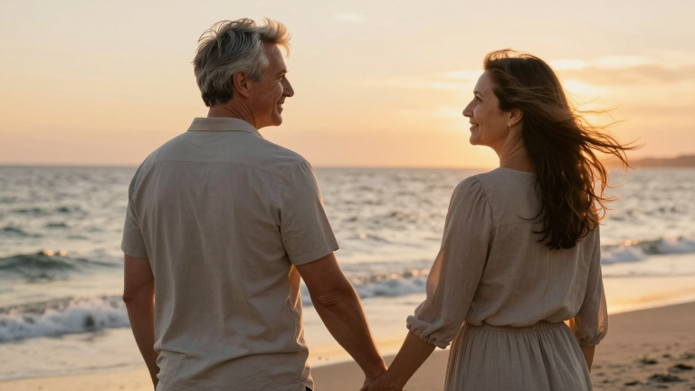 Reife couple at Sonnenuntergang - romantic love moment