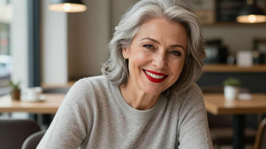 Attraktive reife Frau mit einladendem Blick – bereit für ein tiefes Gespräch