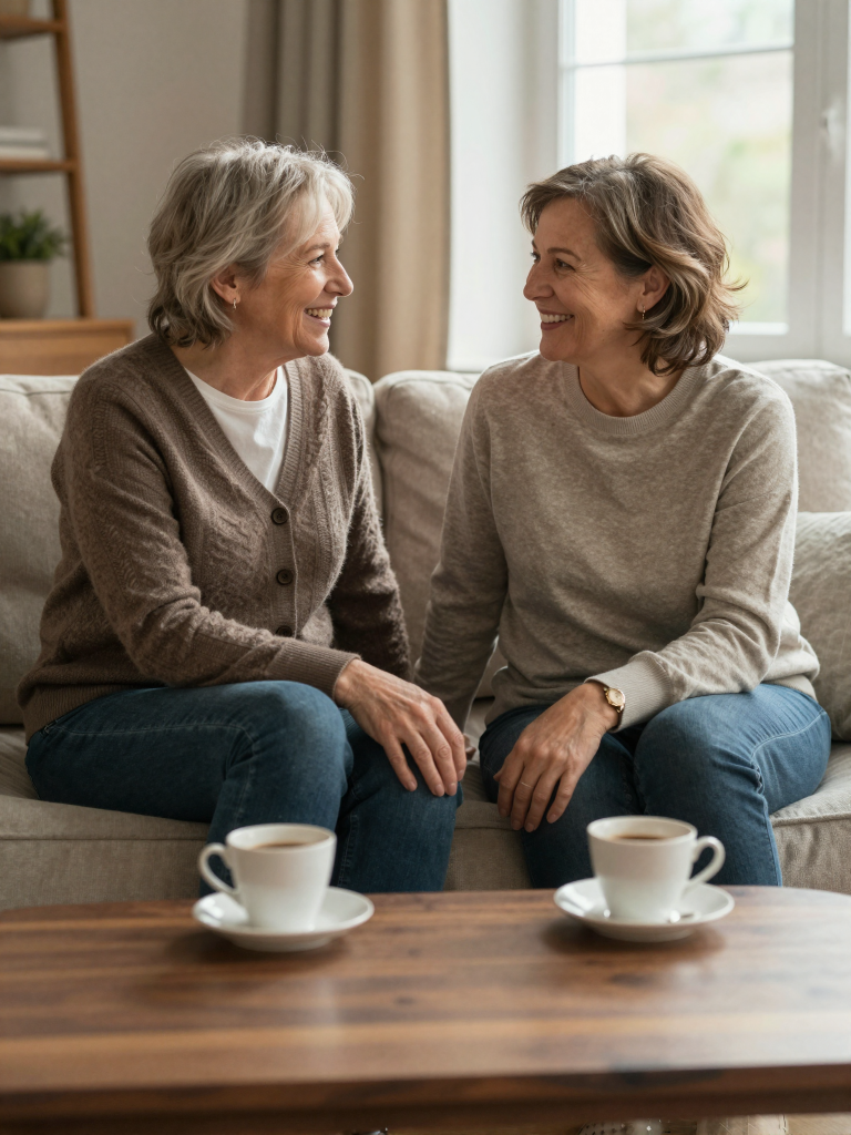Entspanntes Paar im Gespräch auf dem Sofa – emotionale Reife in der Beziehung